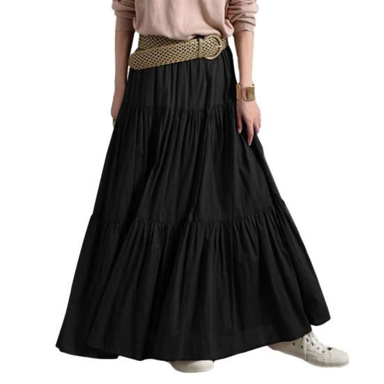 

Women Maxi Skirt High Waist Ruffle Splicing Large Hem Long Skirt Pure Color Work Leisure Travel Skirt M чорний
