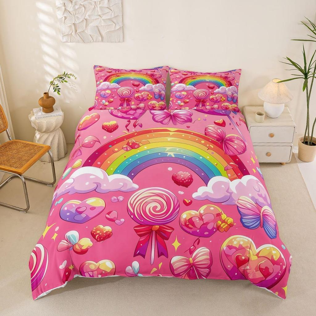 Rainbow Serie Bedding Sets, Colorful Duvet Set 2Pcs for Kids Girls Boys Room Decor, Polyester Comforter Cover with Pillowcases