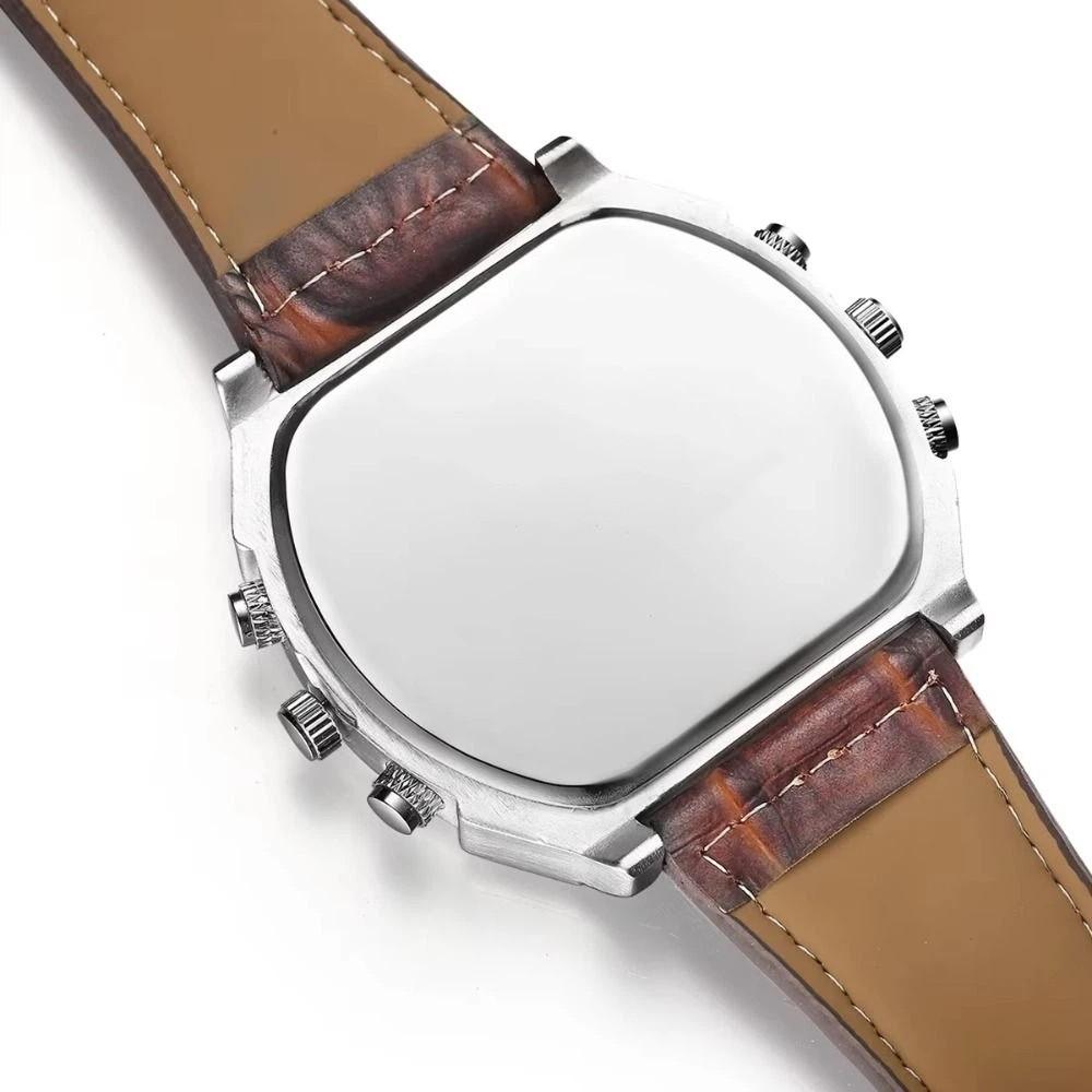 PU Leather Strap Dual Time Zone Watch Large Dial Men's Watch Luxury Quartz Watch Casual Wear