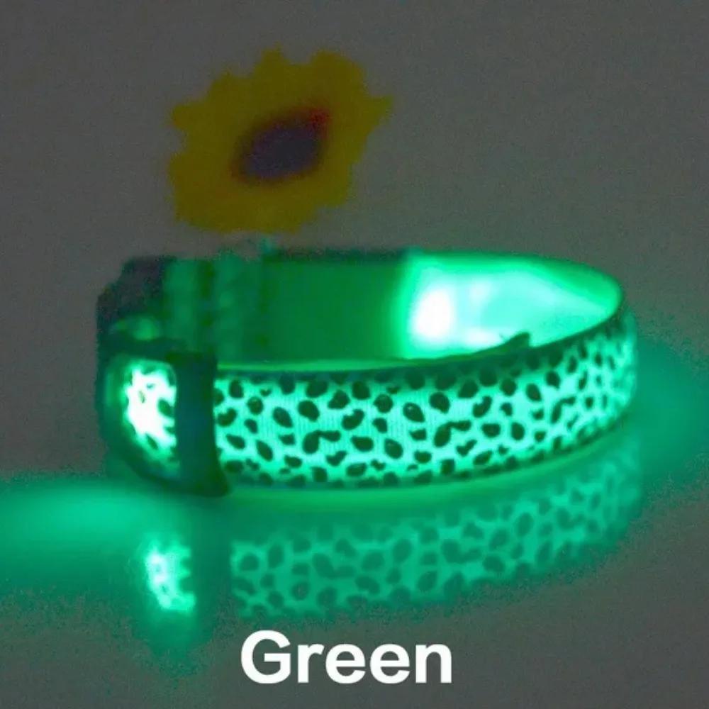 Леопардовый светодиодный ошейник для собак, светящийся регулируемый светящийся ошейник для собак, ночной безопасный нейлоновый ошейник для домашних животных, светящийся светодиодный яркий ошейник для собак S зелёный