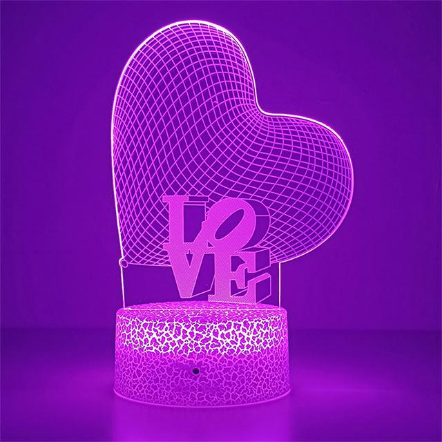 Romantic Love Led Night Lamp Heart-Shaped Night Light Room Decor Desk Ornament 3d Lamp Birthday Present Girlfriend Lovers Gift