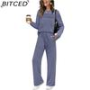 Autumn Ladies' Set: Long-Sleeved O-Neck Sweatshirt with Casual Elasticated Waist Trousers and Wide-Leg Pants