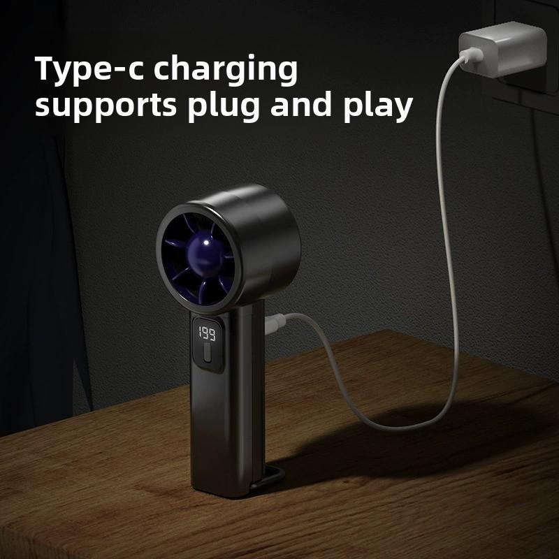 Mini ventilador de mano portátil recargable USB con pantalla digital y gancho de sujeción