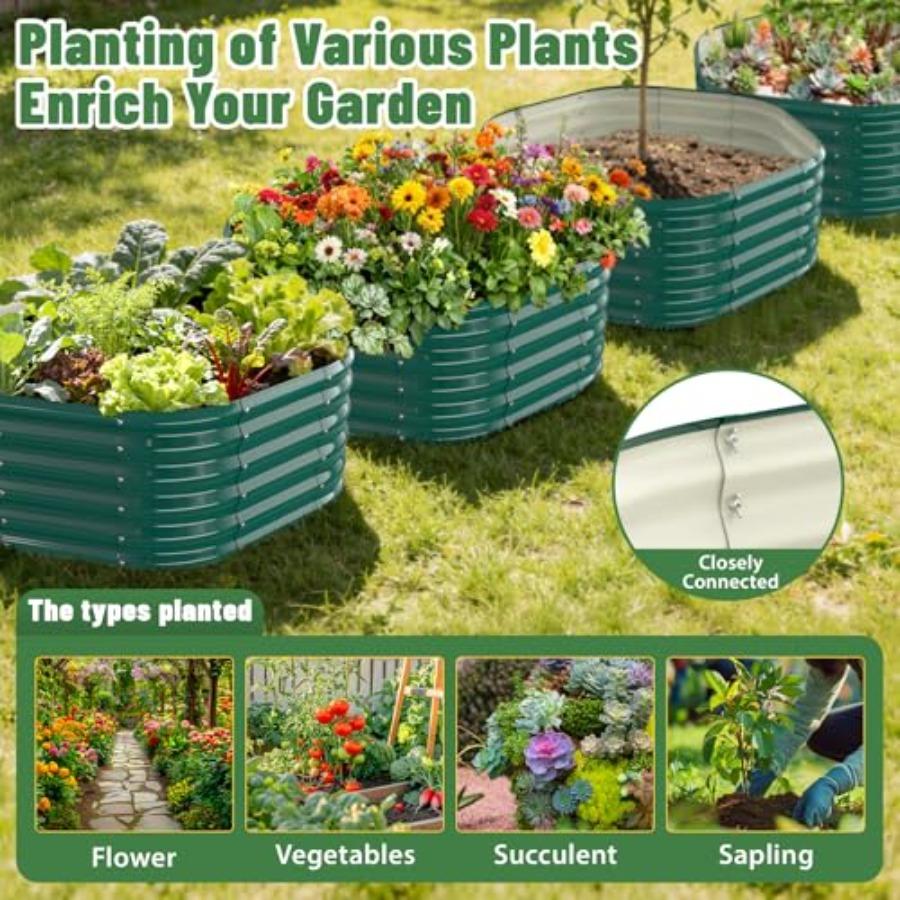 4FT X 1.5FT Hexagon Raised Garden Bed 48 Inch Diagonal 16.5 Inch Tall Galvanized Steel Planter with Wave-Shaped Panels for Outd