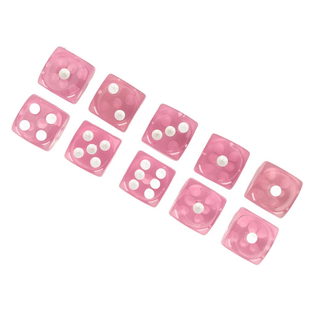 20pcs Dice Set 6 Sided Transparent Dices Rounded Corner Dice for Board Games and Teaching Math Pink with White Spots
