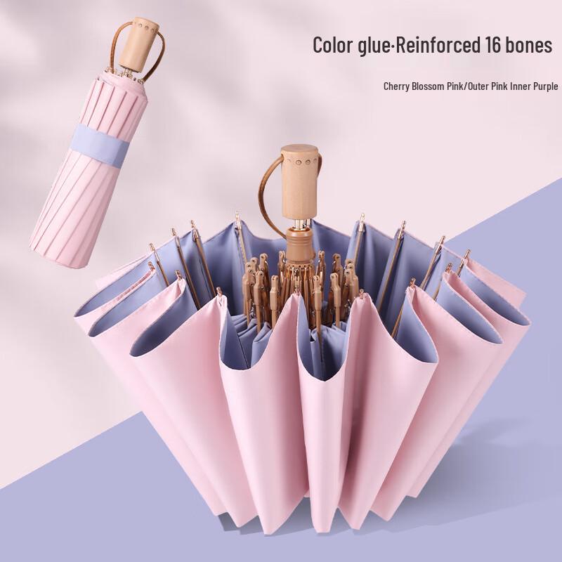 Oujiewang 16-Rib Wood Handle Folding Umbrella
