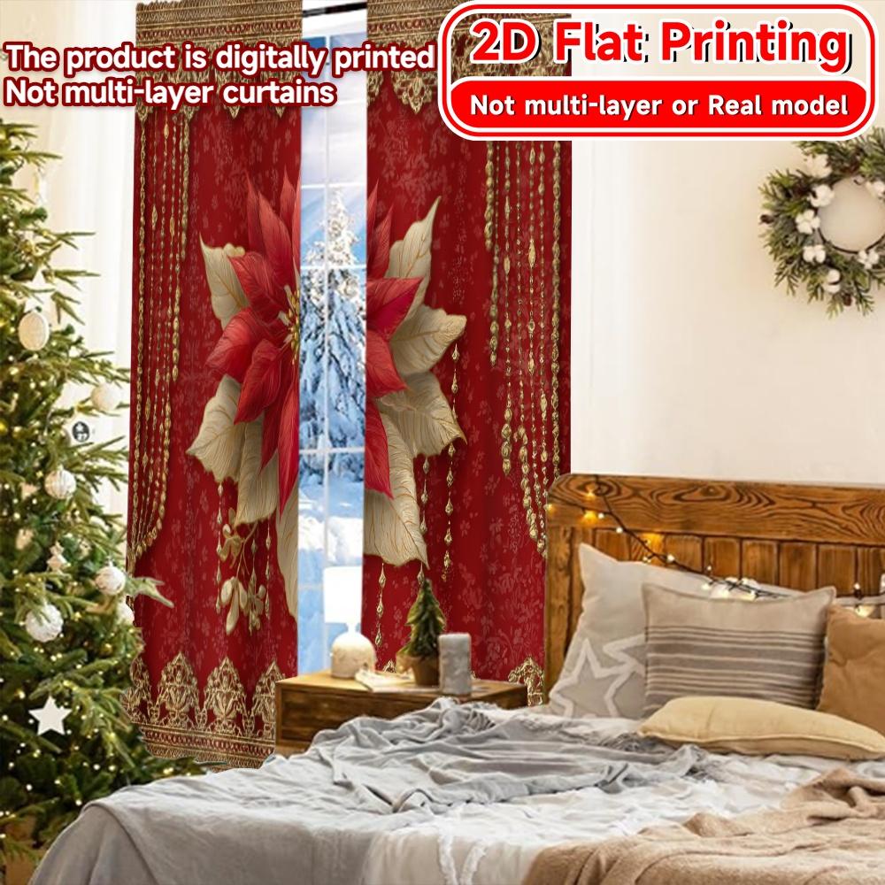 Set Of 2 Modern Flat Printing Crimson Elegance Curtain Prints Curtains Home Decor Ldeal Bedroom Light Filtering Polyester Ideal For