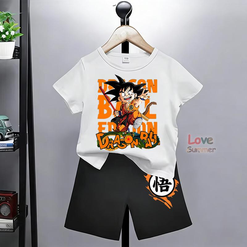 Goku Print T Shirt Shorts Suits, Suitable for Boys Dragon Ball. Breathable Perfect for Everyday Casual Wear Outdoor Activities