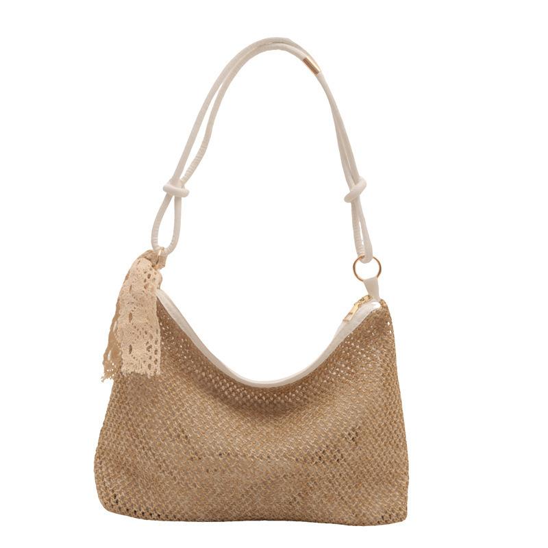 Silk Scarf Woven Bag Women's 2025 New Trendy Fashion Straw Bag Casual Large Capacity Shoulder Bag Foreign Style Underarm Bag