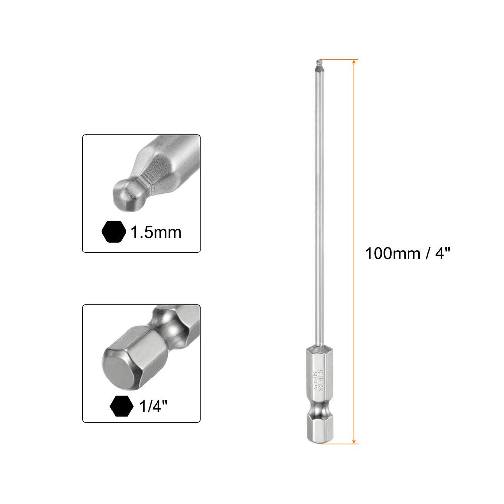 1/2/3pcs Ball End Hex Screwdriver Bit Set 1.5/2/2.5/3/4/5/6/8/10mm Size 1/4" Hex Shank 100mm (4") Long Magnetic Ball Head Bits