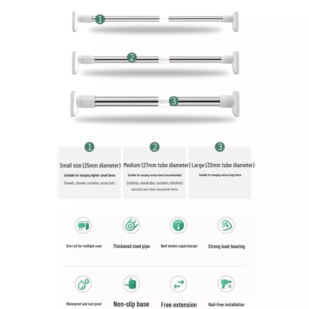 Retractable No-Drill Stainless Steel Clothes Drying & Hanging Rod for Bathroom or Balcony