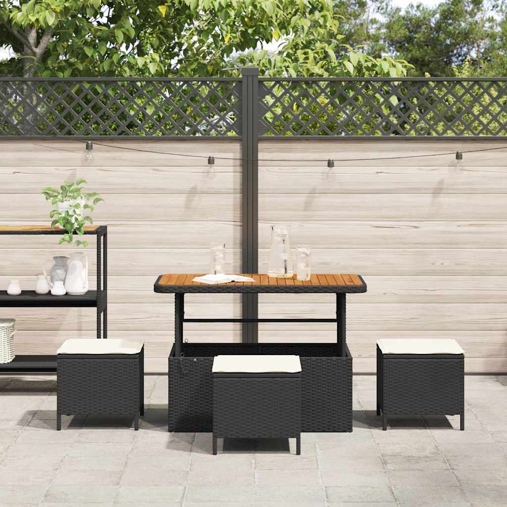 Garden Dining Set Black Poly Rattan