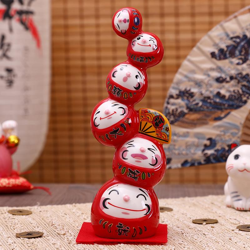 22cm Ceramic Daruma Tower Japanese Porcelain Maneki Neko Lucky Cat Collectible Figurine Dharma Good Luck Zen Statue