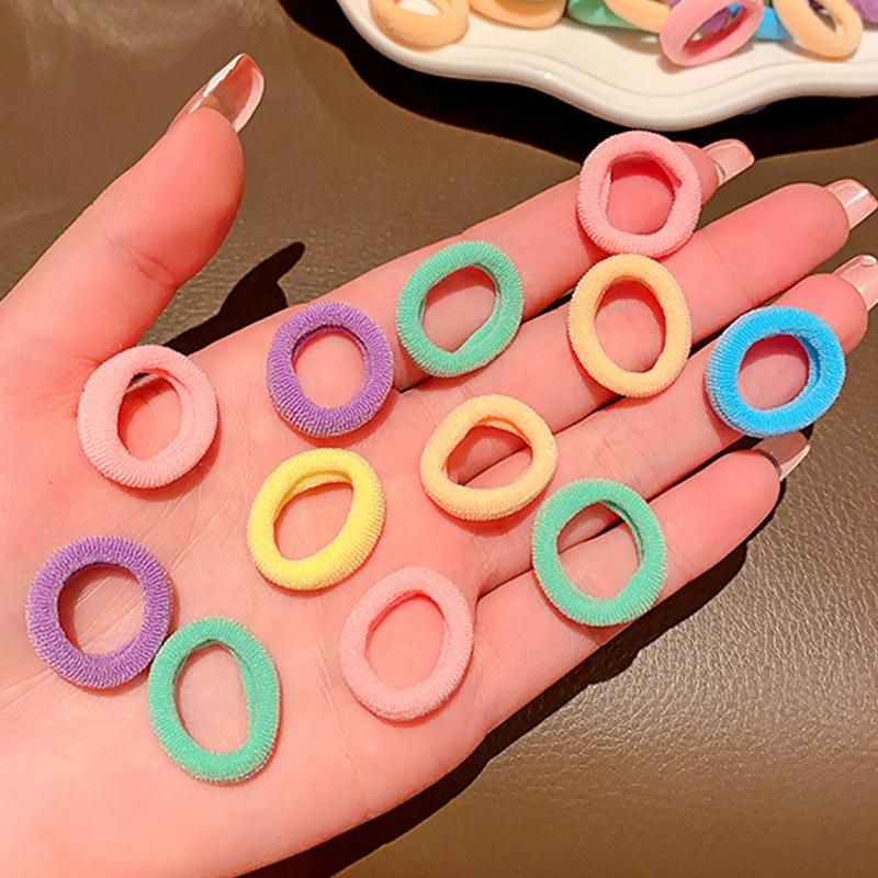 100 buc/pungă fete dulciuri încântătoare, culori de desene animate, benzi elastice solide pentru păr pentru copii, benzi drăguțe, benzi de cauciuc, accesorii pentru păr pentru copii