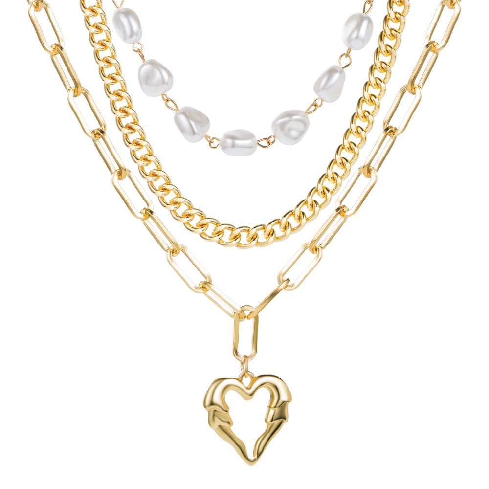 Collana Trendy con Ciondolo a Cuore per Donna - Catena Minimalista per la Clavicola con Chiusura OT per uno Stile alla Moda