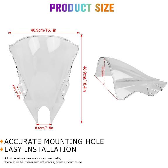 CHIFUN Para-brisa de 18,4" para Ninja 500 / Ninja 500 SE 2024 2025 2026, Defletor de Vento de Fluxo de Ar para Substituição Kawasaki - Motocicleta Ninja500
