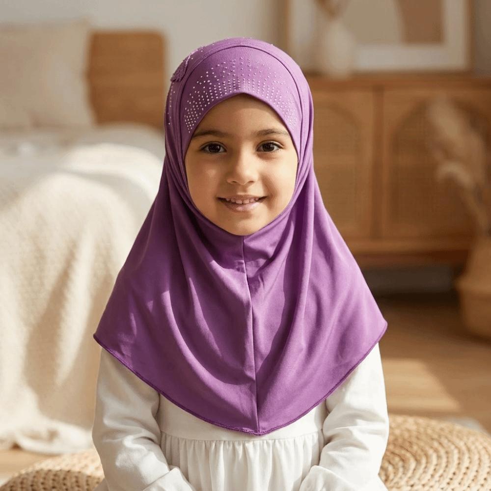 Lace Rhinestone Decor Kids Hijab Breathable Headscarf Charming Head Wrap  Casual