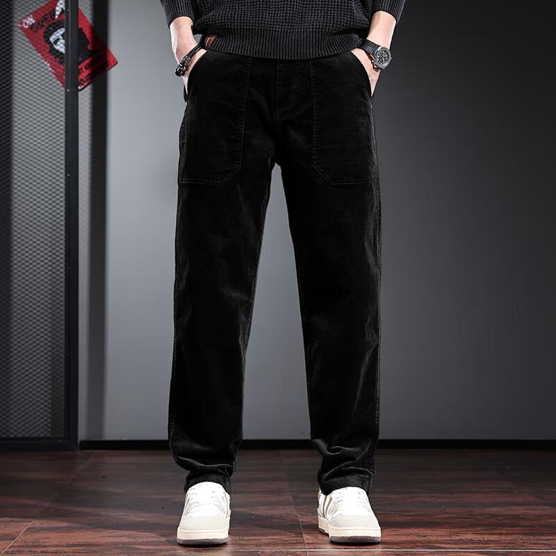 JieLeNuo Men's Corduroy Loose Straight-Leg Casual Pants