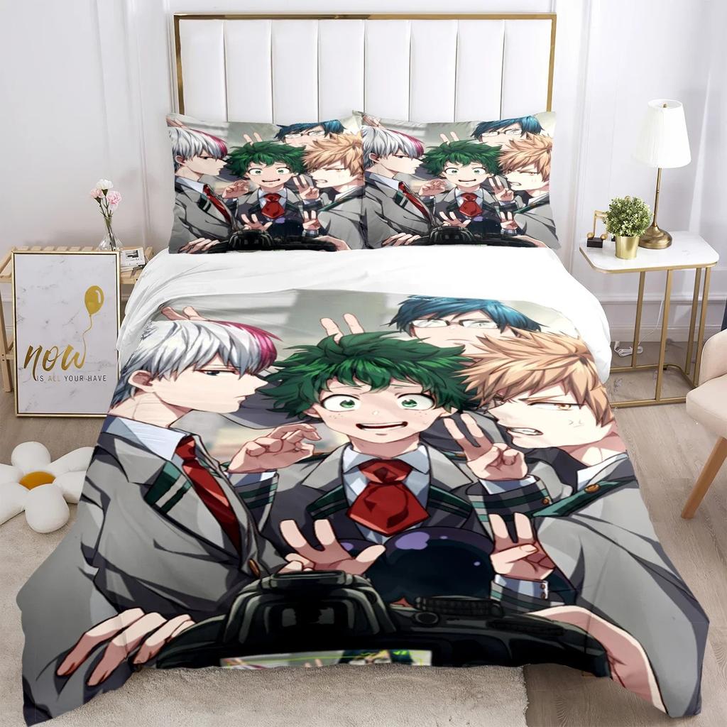 Pościel z nadrukiem anime My Hero do sypialni Miękkie nowoczesne narzuty Wygodna poszewka na kołdrę dla dzieci Poszewka na kołdrę i poszewka na poduszkę