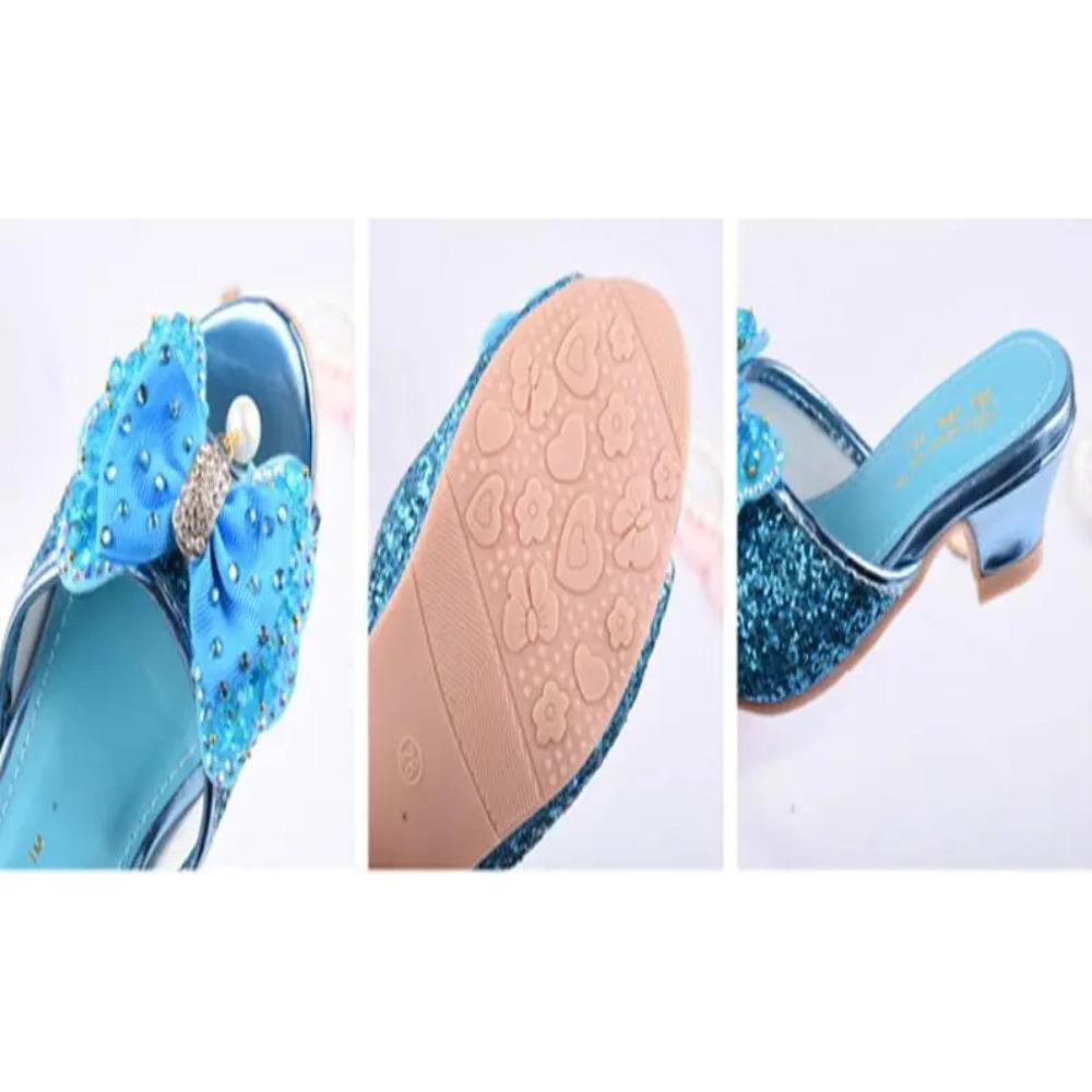 Sandali Estivi da Bambina Ciabatte Paillettes Principessa Bambini Tacco Alto Scarpe da Festa in Pelle Ciabatte per Bambini