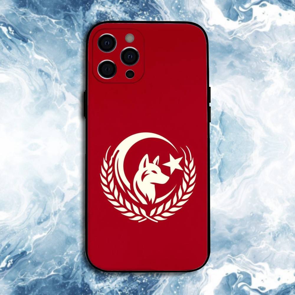 Turk Wolf Turkey Flag Phone Case For iPhone17,16,15,14,13,12,11 Plus,Pro Max, Soft Silicone Black Cover