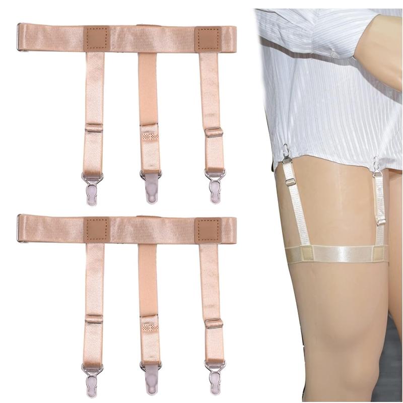 Uniform Dress Shirt Stay Holders Elastic With Non Slip Locking Clamps Garter Belts