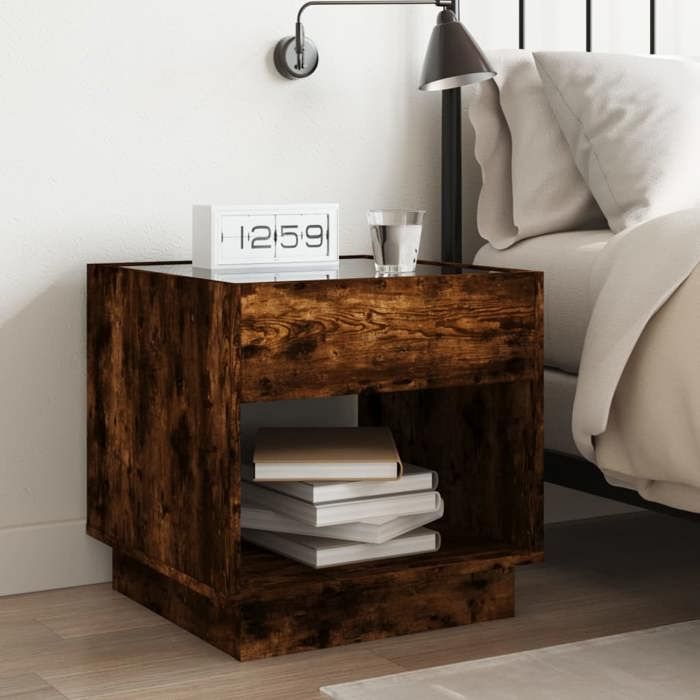 Table de chevet - Maison Exclusive - LED infini - Chêne fumé - 50x50x50 cm