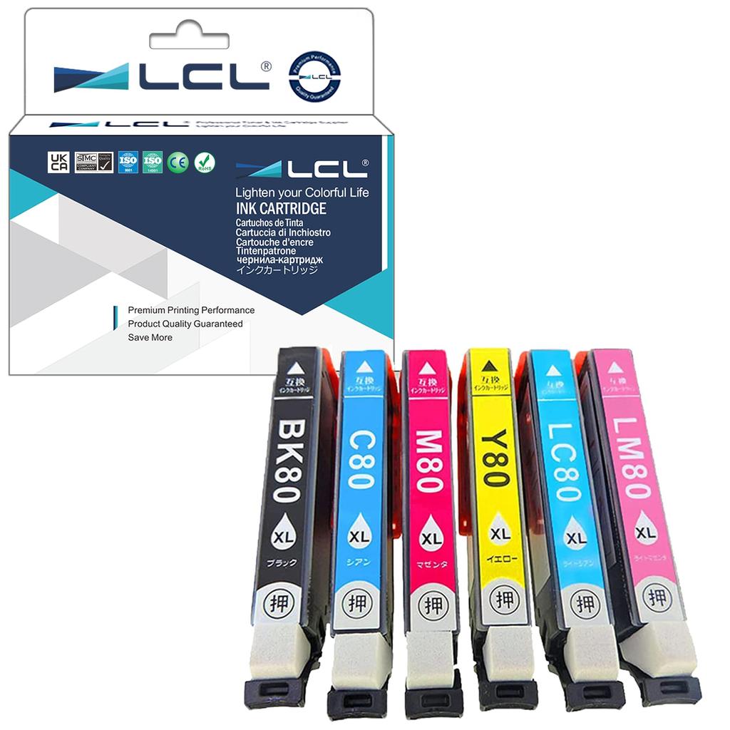 LCL For Epson IC6CL80 IC6CL80L IC80L 80L Large Capacity with Remaining Level Display of 6 Compatible Ink Cartridge Compatible (Set Colors) Models