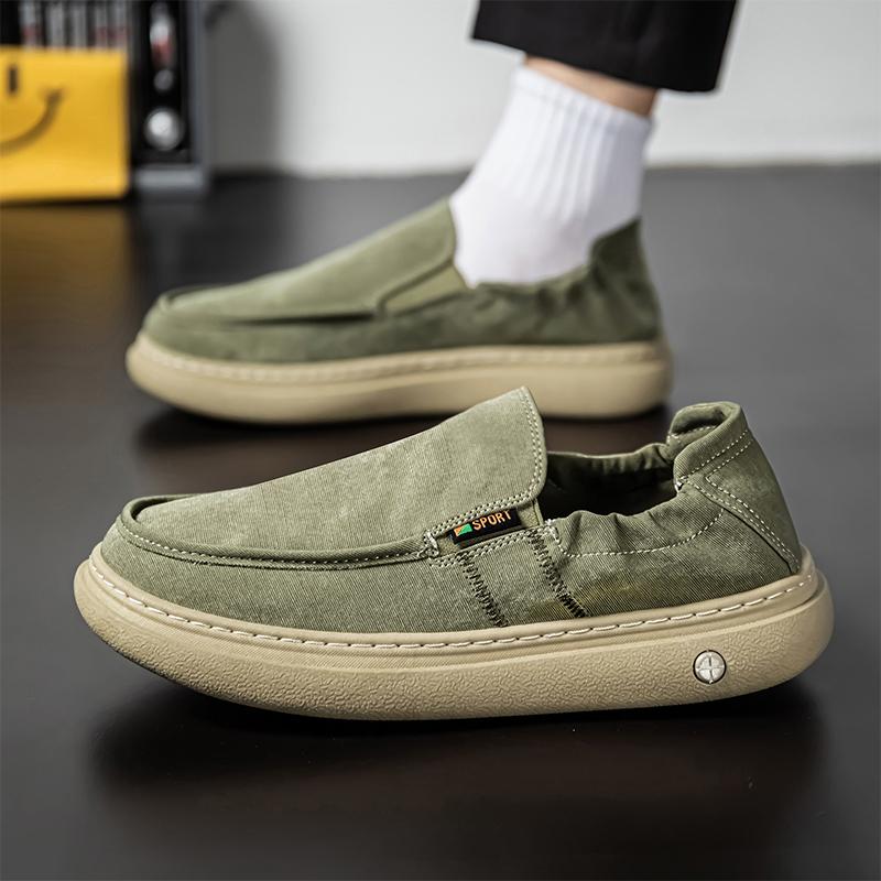 Mocassins Slip-on Verts pour Homme - Baskets Plates Toile Souple Chaussures Décontractées, Chaussures de Printemps pour Conduire Adaptées au Travail Voyage Chaussures de Bateau