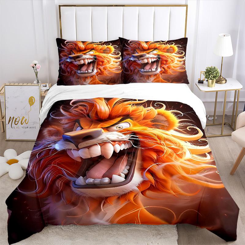 3pcs Lion Head Bedding Set - 1 Duvet Cover + 2 Pillowcases(Core Not Included), Machine Washable Polyester yy251216120