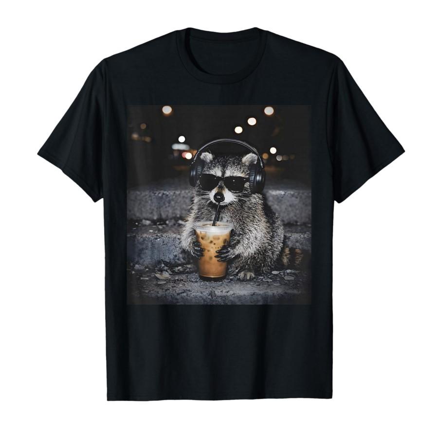 

Raccoon Drinking Iced Coffee Funny Animal Meme T-shirt For Men Women 100% Cotton T Shirts Short Sleeve Tops 0204-1 - Men s Su... S