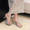 Silver high heels femininity beautiful high sense cross word with thick heel fairy sandals summer