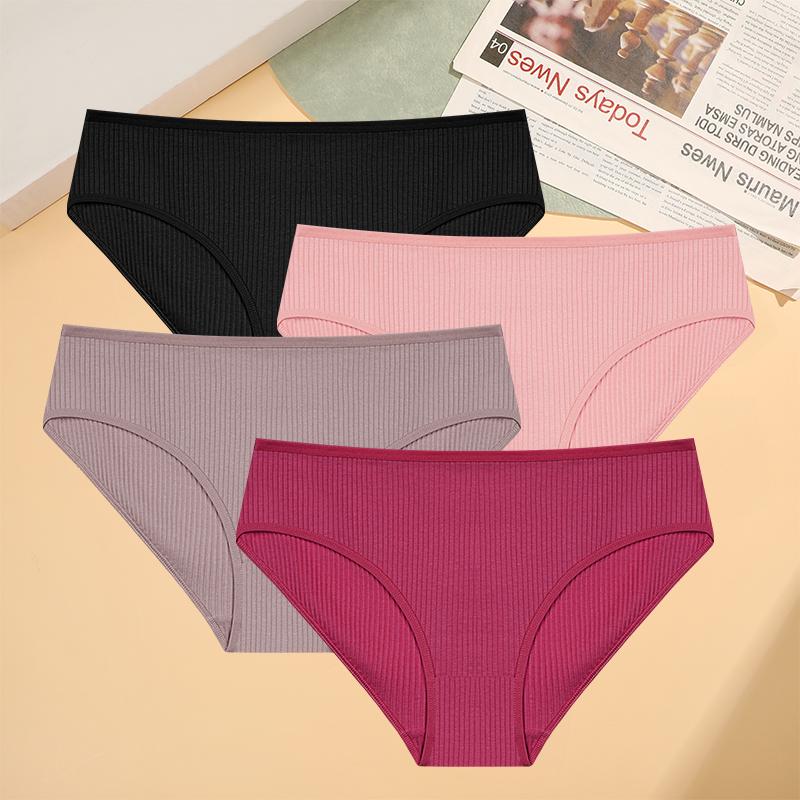 

FINETOO 4Pcs/Set Women s Panties Striped Briefs Sexy Women Low-Rise Breathable Cotton Female Soft Underwear Ladies Underpants L&Set