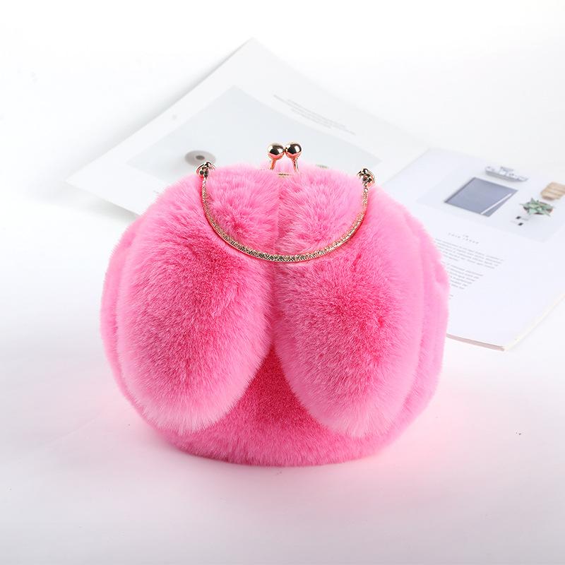 Plush bag Women's oblique straddle portable princess bag imitation fur plush bag New chain bag Versatile rabbit ear bag