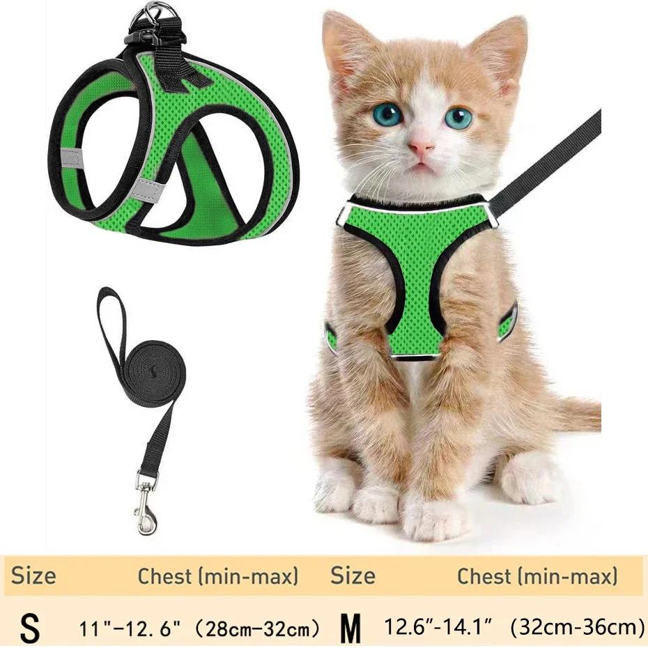 Harnais et Laisse Réglables pour Chat pour la Promenade - Harnais Gilet Anti-Évasion pour Chaton avec Maille Douce Réfléchissante pour Chiot Extérieur