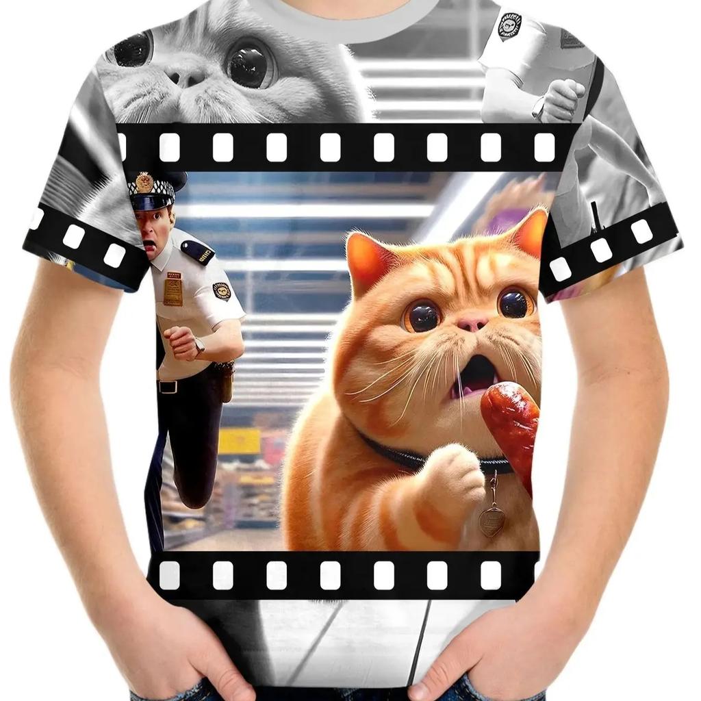Children Clothes Girl Boys Tshirt Short Sleeve Child T Shirt Kids Summer Clothes 3D Cat Printe Cartoon T-Shirt