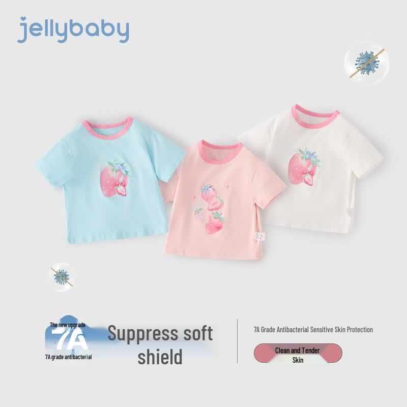 JELLYBABY Girls' Strawberry Print Color Block Short Sleeve T-Shirt