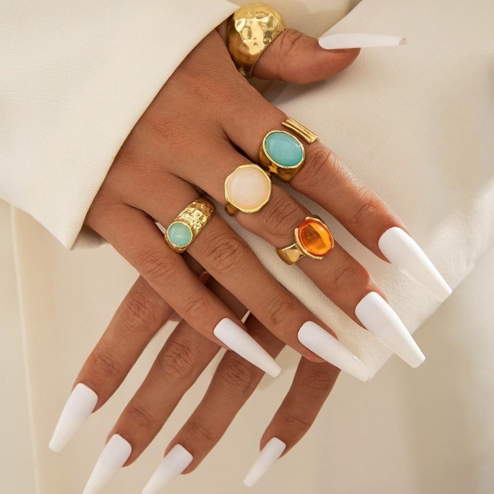 5pcs/7pcs Irregular Chunky Smooth Rings Stackable Retro Metal Ring Opening Rings Set  Daily Wear