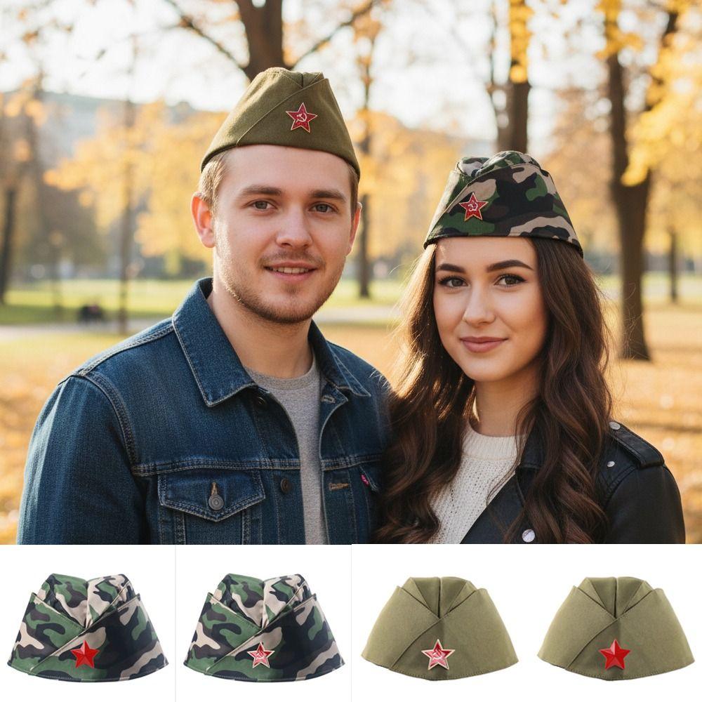 Fashion Red Star Badge Soviet Style Garrison Cap Green Cosplay Pilot Cap Stage Performances Russian Cap For Man Women Unisex