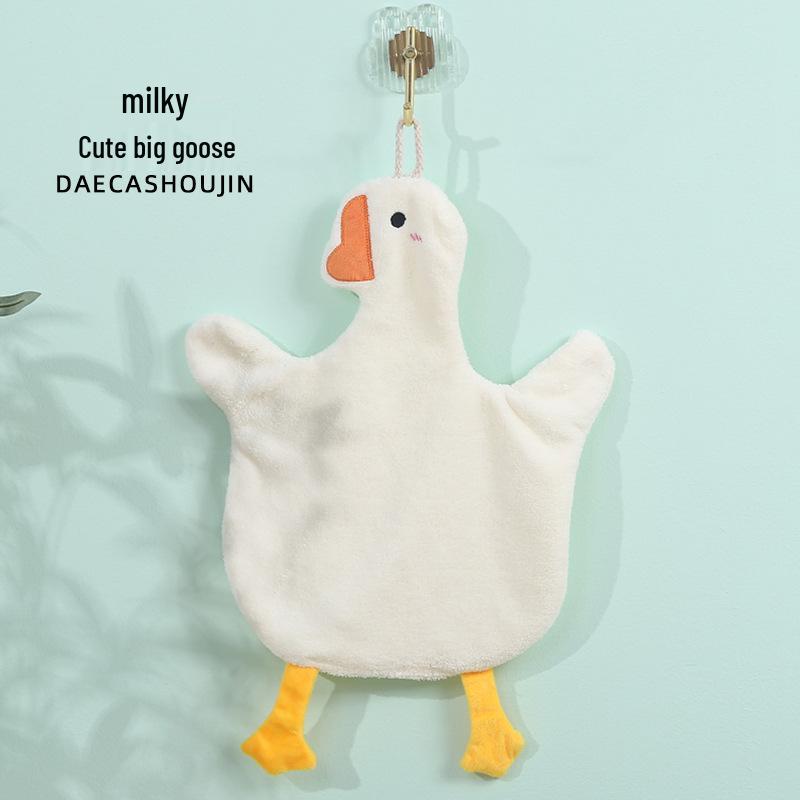 Big Goose Cute Coral Fleece Hanging Hand Towel for Kitchen & Bathroom