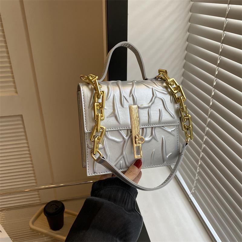 Beautiful Chain Small Square Bag New Embossed Bag Women's Fashion Simple Shoulder Bag Casual Commuter Armpit Bag Women's Bag