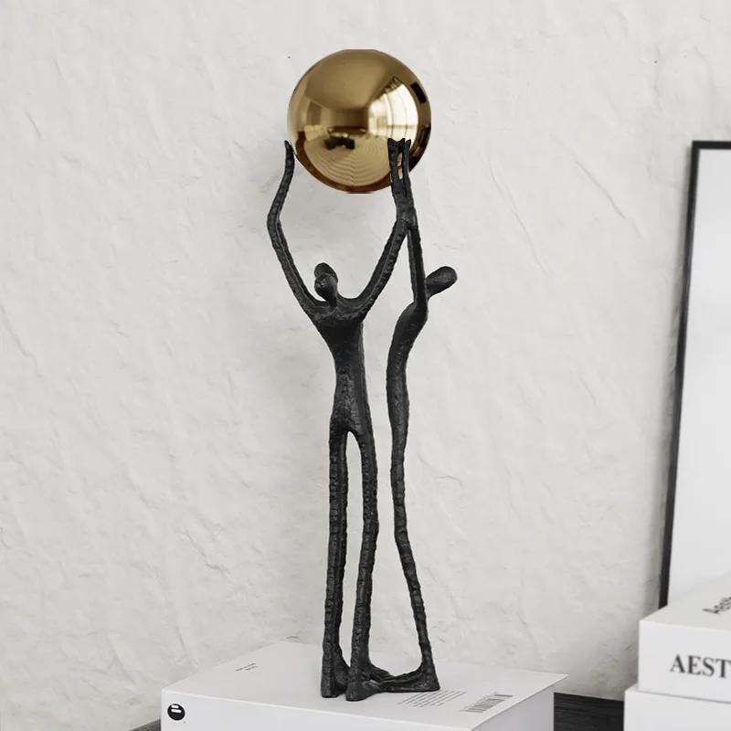 Metal Handicrafts Simulated Human Figure Sculpture Golden Ball Ball-bearer Figurine Metal Figurine Home Decoration Accessories