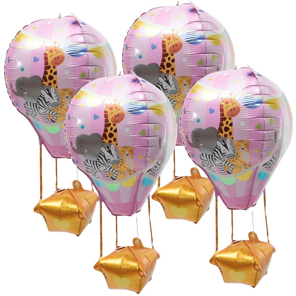 4pcs Hot Air Balloon Foil Balloons Birthday Party Decorations Aluminum Film 4D Cartoon Pink Balloons Festival Supplies