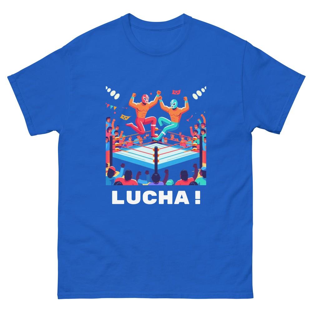 

Lucha Madness! Custom Pro Wrestling Shirts for Men and Women (blue and black) XL