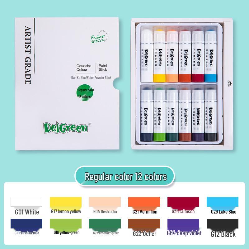 Dankelin Wasserfarb-Buntstift-Set: 12 Farben, Solide, Drehende Stifte für Kinder-Bastelbedarf mit Professionellem Pinsel