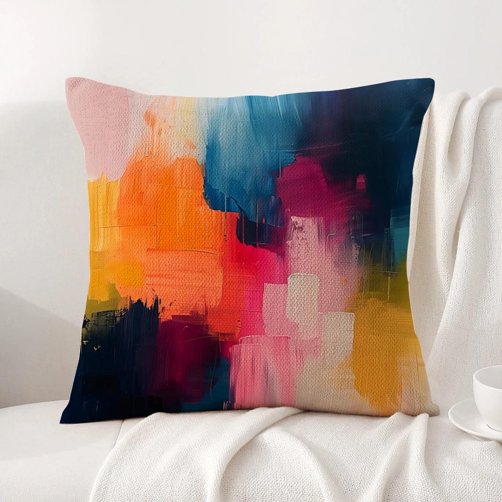 Classic Color Paint Cushion Cover Natural Linen Organic Fabric Double-Sided Printing Sofa Home Decor Gift Pillow Cover