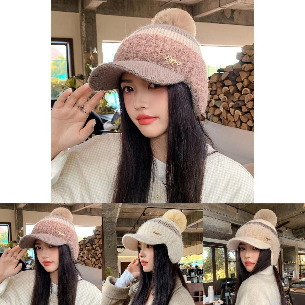 Wool Blend Knit Cap Women Winter Thick Warm Earmuff Newsboy Style For Daily Wear