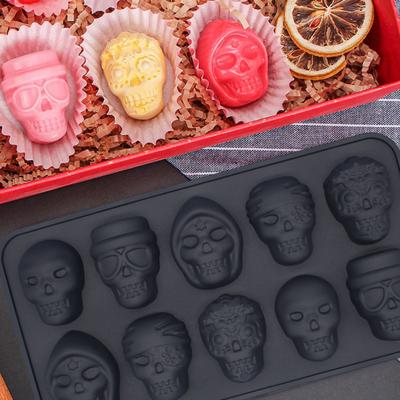 3D-Schädel-Eiswürfelform, Schokoladen-Fondant-Hersteller, antihaftbeschichtet, leicht zu lösendes Tablett, verschiedene Formen, Süßigkeiten-Formform zum Selbermachen