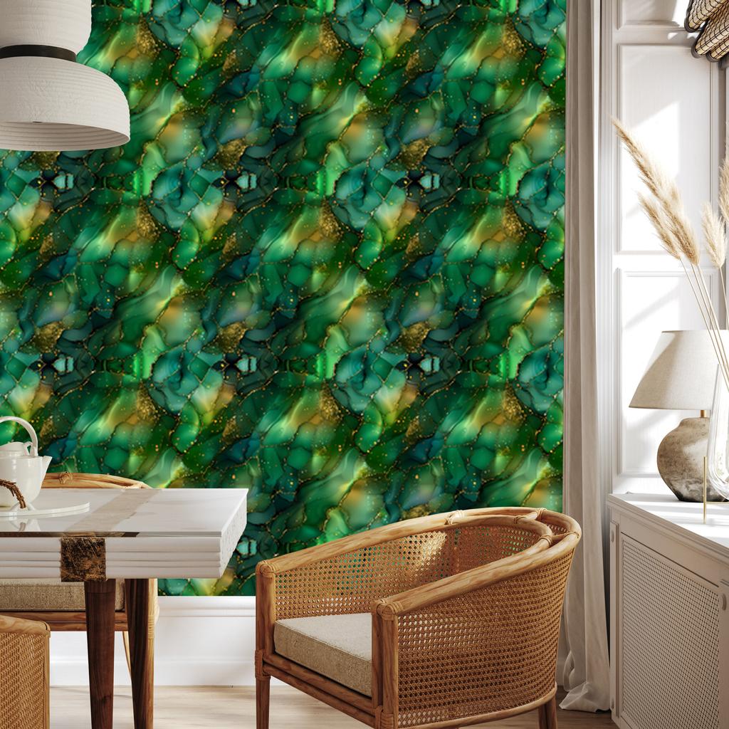 Bottle Green and Sea Blue Ink Wallpaper for Living Room and Bedroom 50x1000