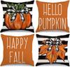 Fall Throw Pillow Covers Set of 4 Stripes Hello Pumpkin Happy Autumn Decor Farmhouse Cushion Cases for Home Couch
